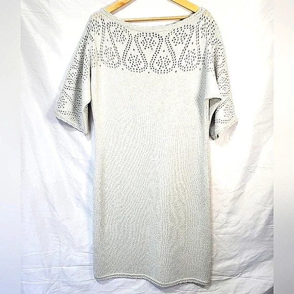 St. John | Dresses | St John Knit Sheath Shimmer Pointelle Santana Knit  Cutout Midi Sweater Dress | Poshmark